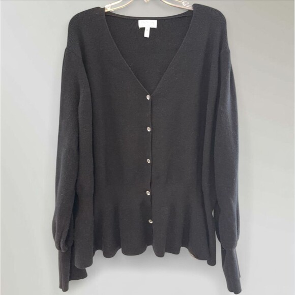 Sofia Vergara Women's Cardigan Sweater Size 4X Black Button Front Long Sleeve - Picture 1 of 6